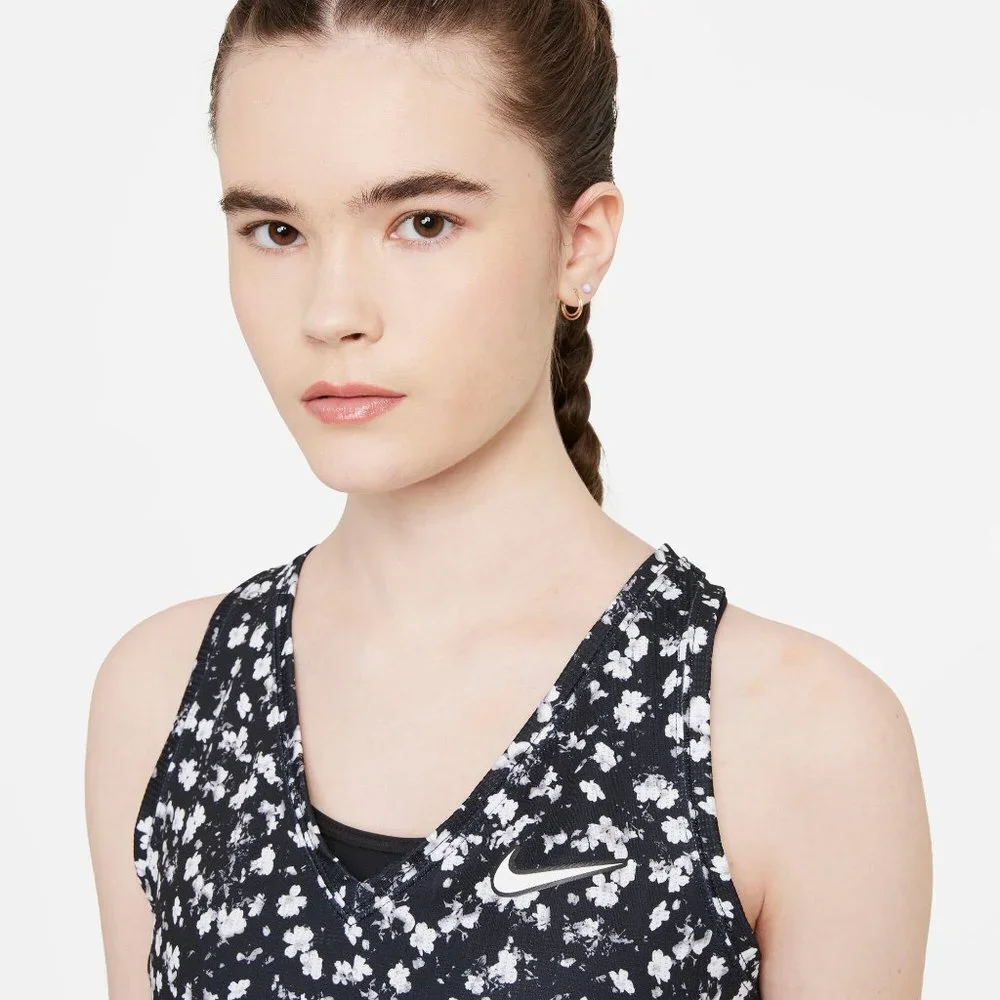 Nike Court Dri-FIT Black White Floral Printed Victory Tank Top